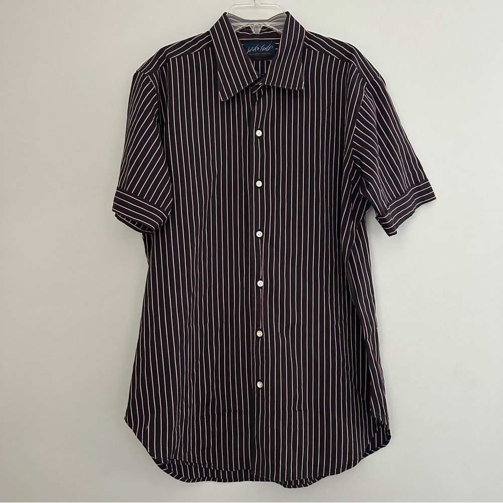 Lord & Taylor Kensington Collection Vertical Black red white striped button down